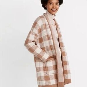 Madewell Tan Buffalo Check Cardigan Sweater